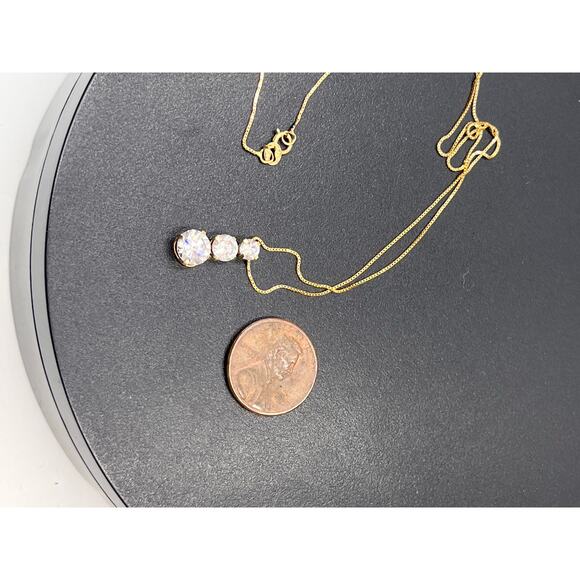 ADL Yellow gold 14K Box Chain Past present future, 3 stone CZ Pendant Necklace - Picture 11 of 13